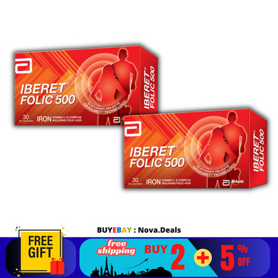 2X Abbott Iberet Folic 500 30'S Supplement Eisen Vitamin C B für Anämie Schwa...