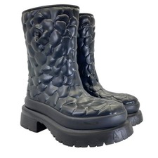 VALENTINO Rose Edition Boots Rain Boots Round Toe Square Heel Rubber Black Size
