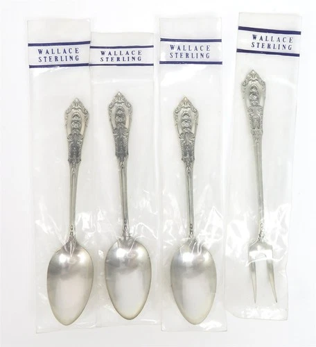 Wallace Rose Point Sterling Silver Set of 3 Teaspoons and 1 Pickle Fork 75g
