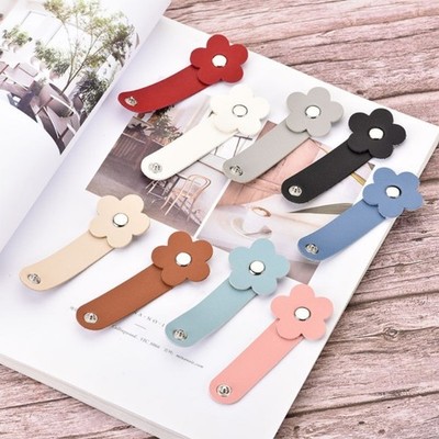 Flower Pattern Wire Winder PU Leather Cable Organiser Ties For Phone Cables