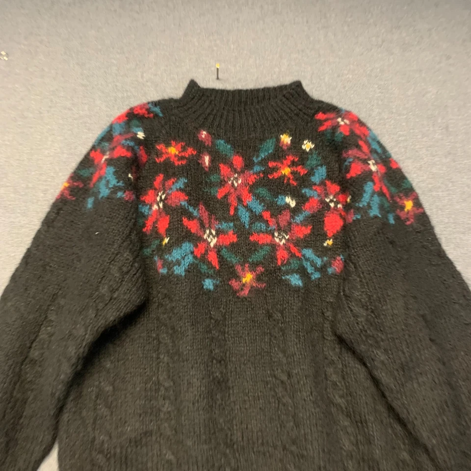 L.L. Suéter para mujer Bean talla L negro multicolor tejido floral vintage mezcla de lana Foto 2 de 4