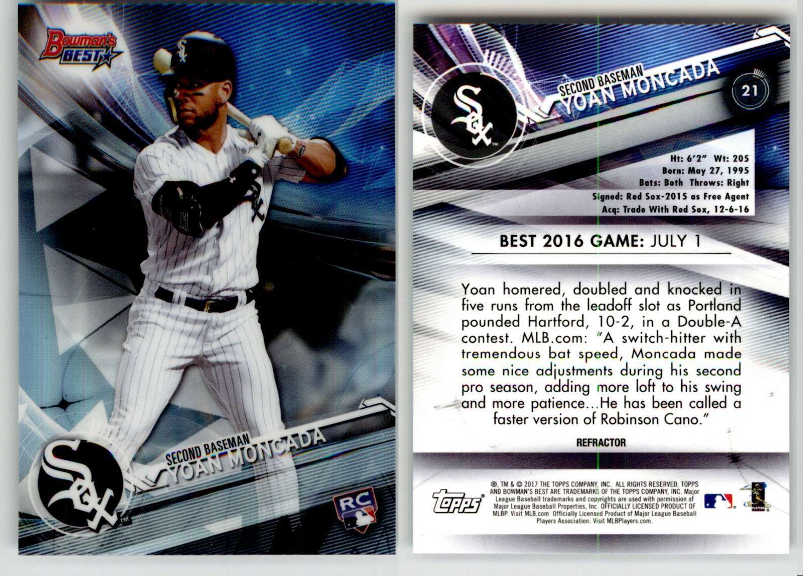 Yoan Moncada 2017 Bowman’s Best Refractor #21 White Sox Angels RC Rookie