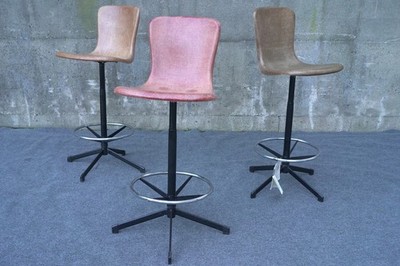 3 Mid Century Modern Eames Style Cosco Fiberglass Shell Adjustable Bar Stools