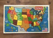 1981 Playskool Wooden Puzzle US United States Map 100% Complete Made In USA Nice