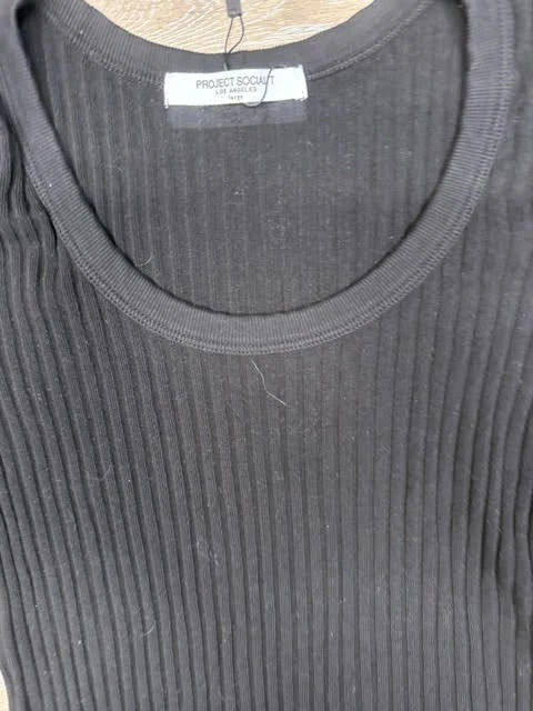 Project Social T Scoop Washed Rib Long Sleeve Sweater Womens Large Black Stretch - Image 3 of 4