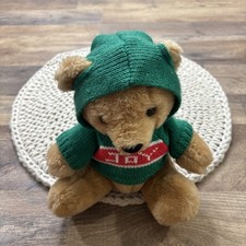 Vintage Dakin Teddy Bear in Green Holiday JOY Knit Sweater 7" Small Plush 1984