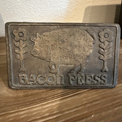 Taylor & N.G. Cast Iron Bacon Press with Wood Handle, Vintage 1978