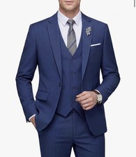 WULFUL Men's Slim Fit 3 Piece Suit, One Button Solid Blazer Business Party Jacke