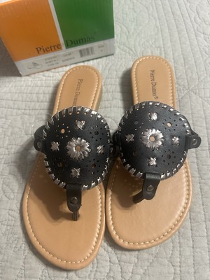 Pierre Dumas Rosetta Sandals Black&Pewter Size 7 New In Box
