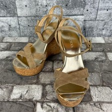 JIMMY CHOO Wedge Sole Strap Sandals Mules Pumps Shoes Women Size 35 Beige Gold