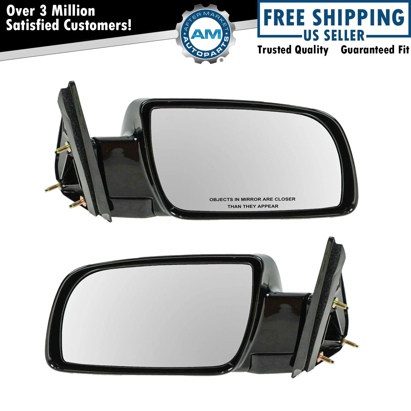 TRQ Manual Black Side Mirrors Left LH & Right RH Pair Set of 2 for Pickup Truck