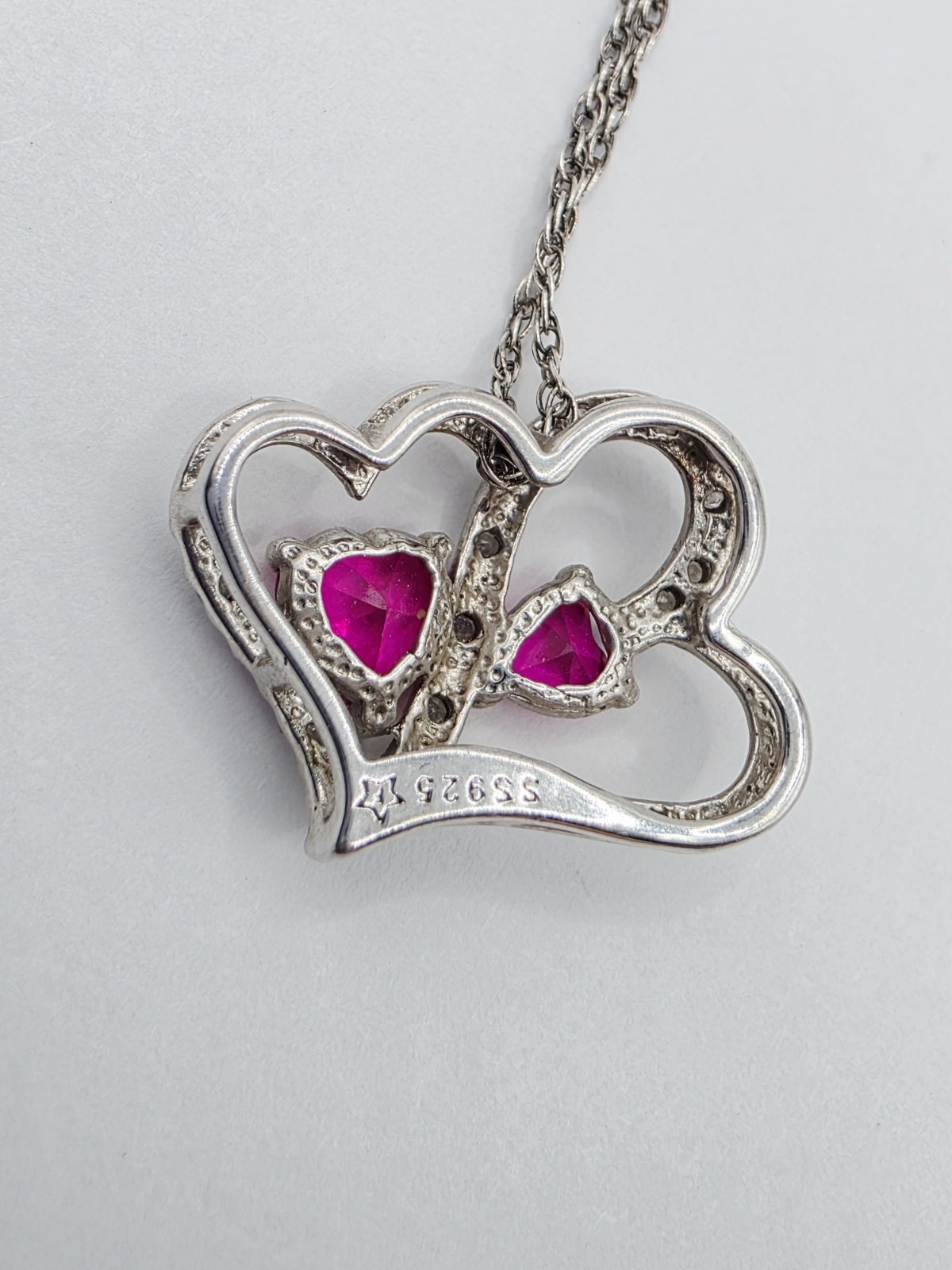 Sterling Silver Diamond & Ruby Double Heart Neckl… - image 5