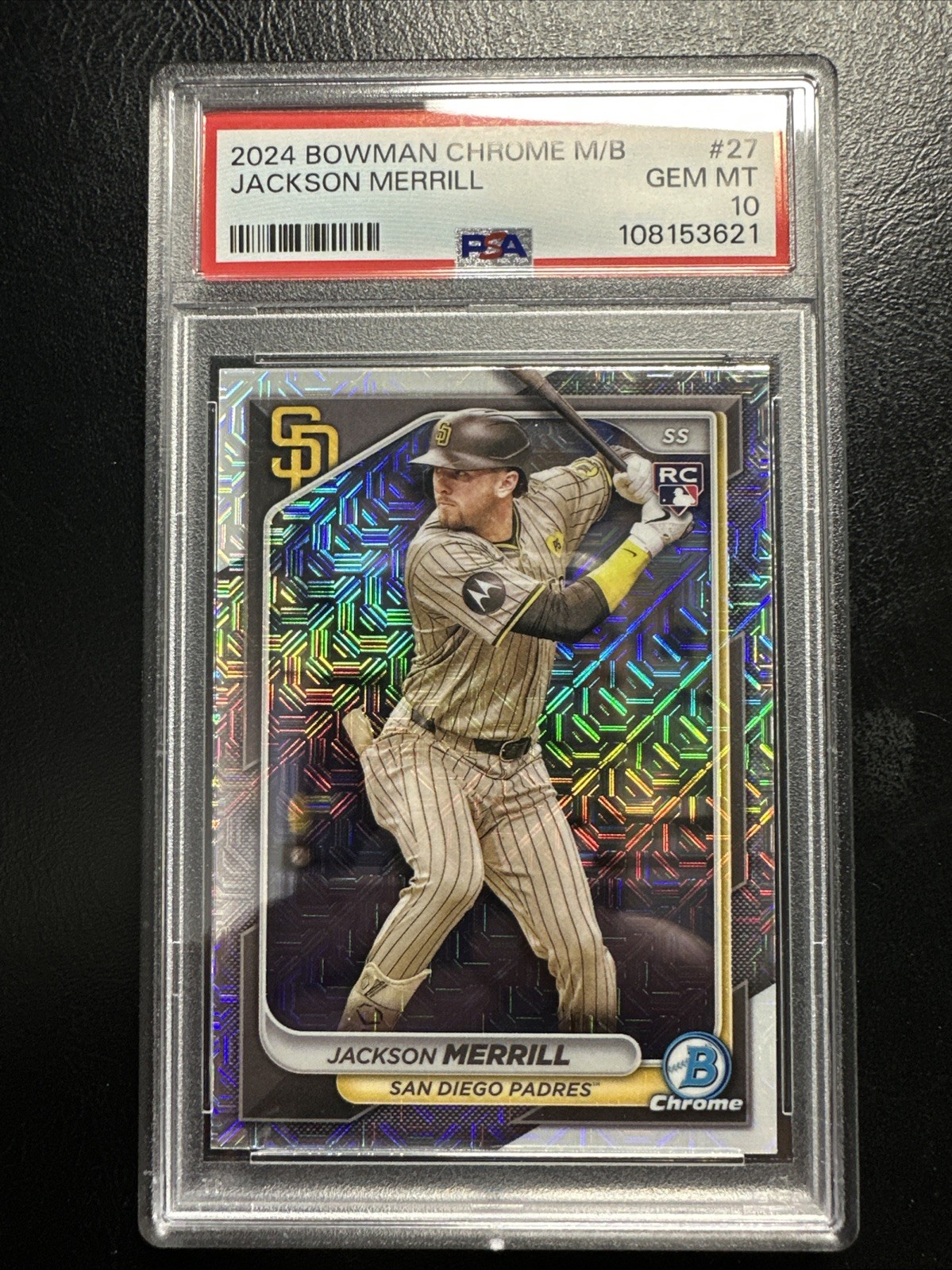 2024 BOWMAN CHROME JACKSON MERRILL MEGA BOX MOJO #27 PADRES RC PSA 10 GEM MT