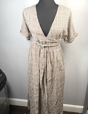 Urban Outfitters Brown Plaid Wrap Midi Dress Size XS