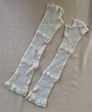 VICTORIAN 19TH C IRISH CROCHET LACE FINGERLESS LONG GLOVES MITTS