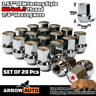 20x Chrome M14x1.5 OEM Factory Style Lug Nut 7/8
