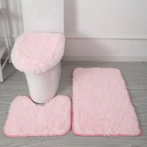 3-Piece Solid Absorbent Soft Bathroom Bath Mat Contour Rug Set with Toilet Cover - Picture 32 of 38