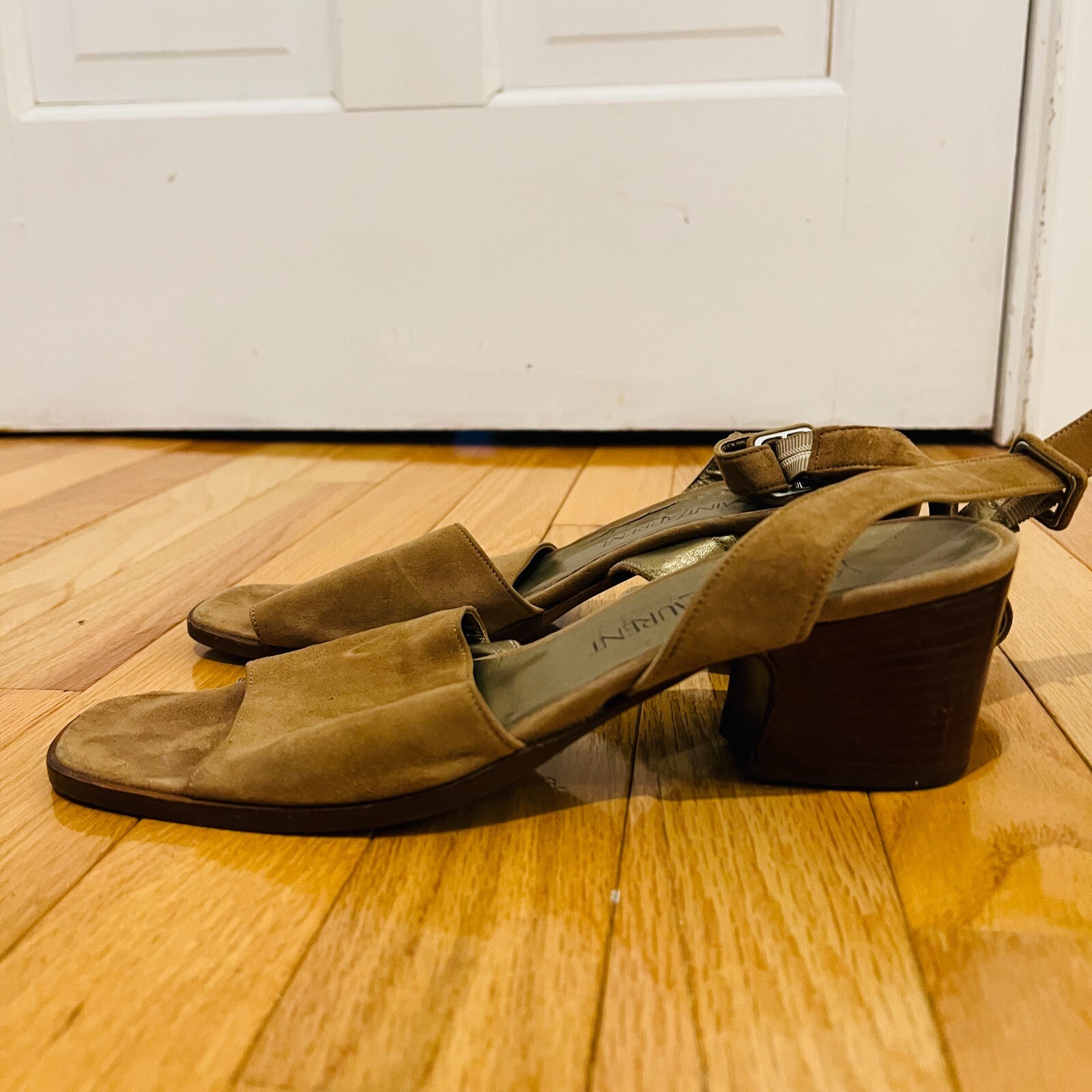 Sandali donna Yves Saint Laurent oro marrone scamosciato YSL 7 5 tacco balletto