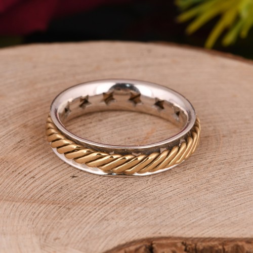 Band Two Tone Meditation Ring Size 925 Solid Sterling Silver HANDMADE Jewelry - Bild 3 von 7