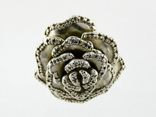 DL Sterling Silver Lab Created Diamond Accent Rose Ring 925 Size 6.75 11.8g