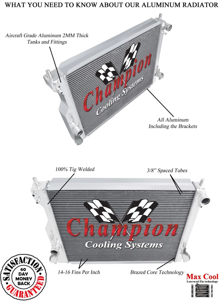 2005 - 2014 Mustang V6 or V8 Champion All-Aluminum Three Row Radiator CC2789 Foto 3 de 4