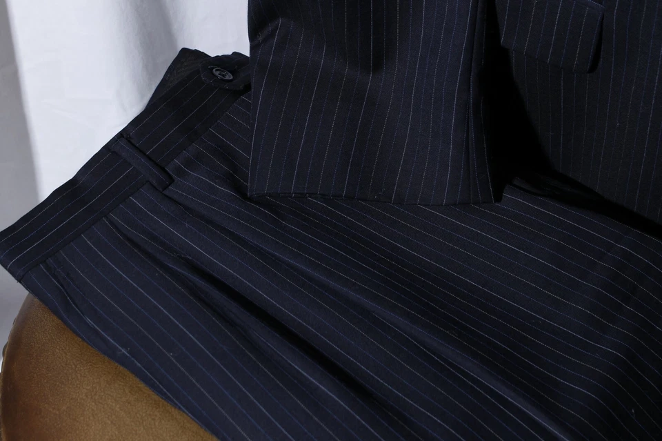 Traje Hart Schaffner Marx Para Hombre Negro Azul Rayas Talla 44L W38 Foto 3 de 4