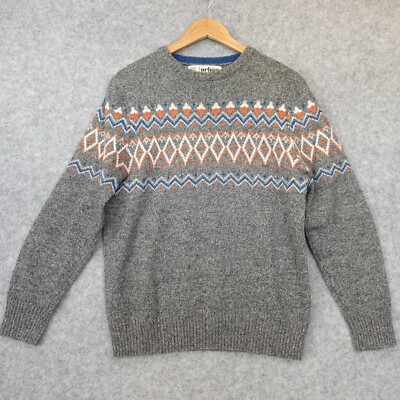 Indie Sleaze Fair Isle Wool Sweater Men Small URBAN PIPELINE Gray Retro Crew Ski