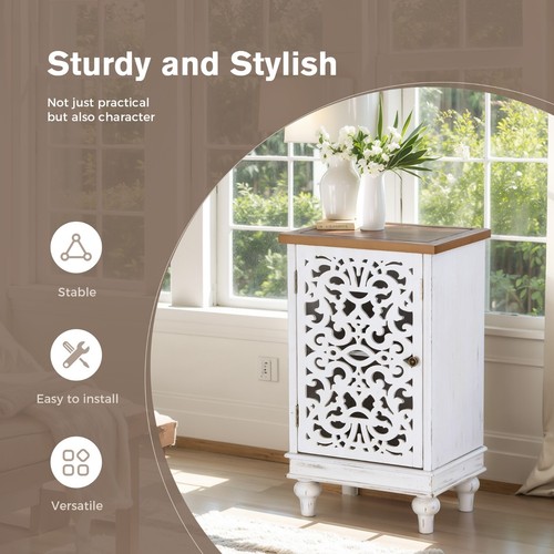 Cabinet Storage End Side Table Display Cabinet Retro Hollow-carved Cabinet White - Picture 2 of 10