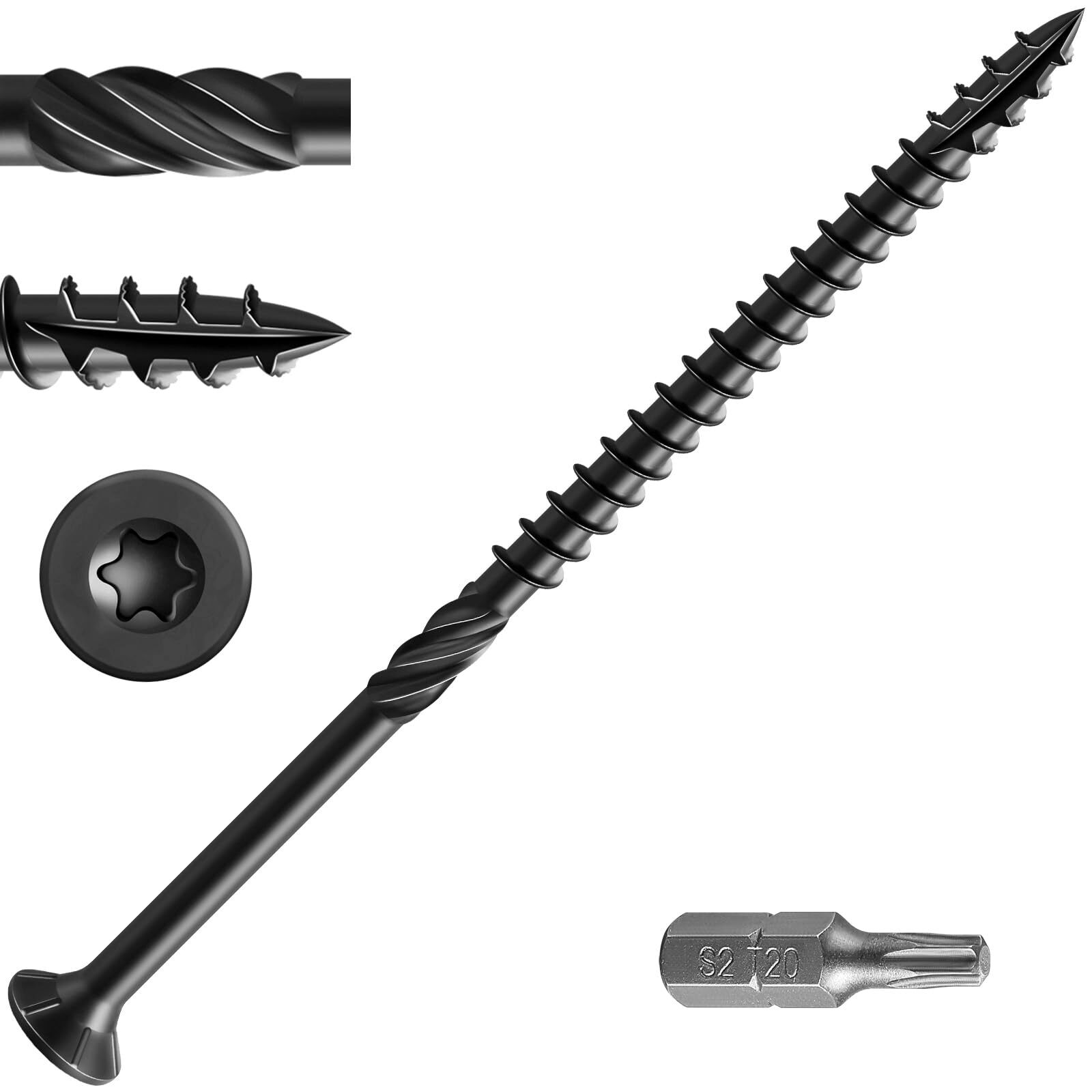 8-Inch Black Rust-Resistant Epoxy Deck Screws with T30 Bit - 38 Pack