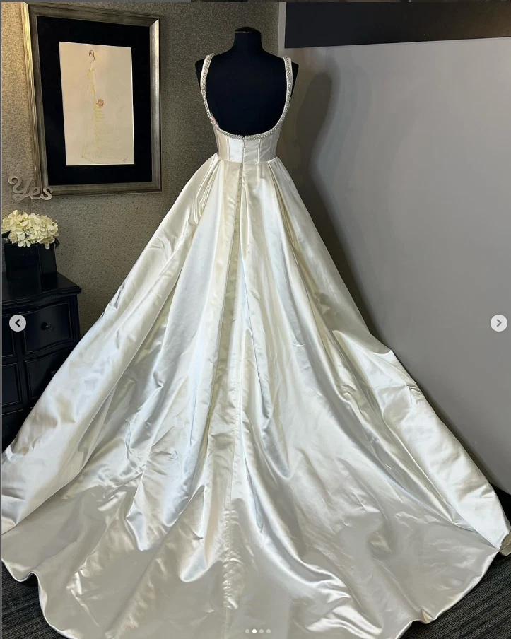 Satin Wedding Dresses Vintage Sleeveless Beaded A Line Victorian  Bridal Gowns - Image 3 of 4