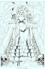 Elias Chatzoudis Signed Lady Death Diabolical Harvest Original Skull Cover Art