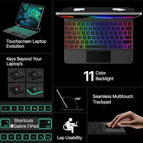Keyboard Case for 2024 iPad Air 13 and iPad Pro 12.9 (6th, 5th, 4th, 3rd Black - Picture 4 of 7