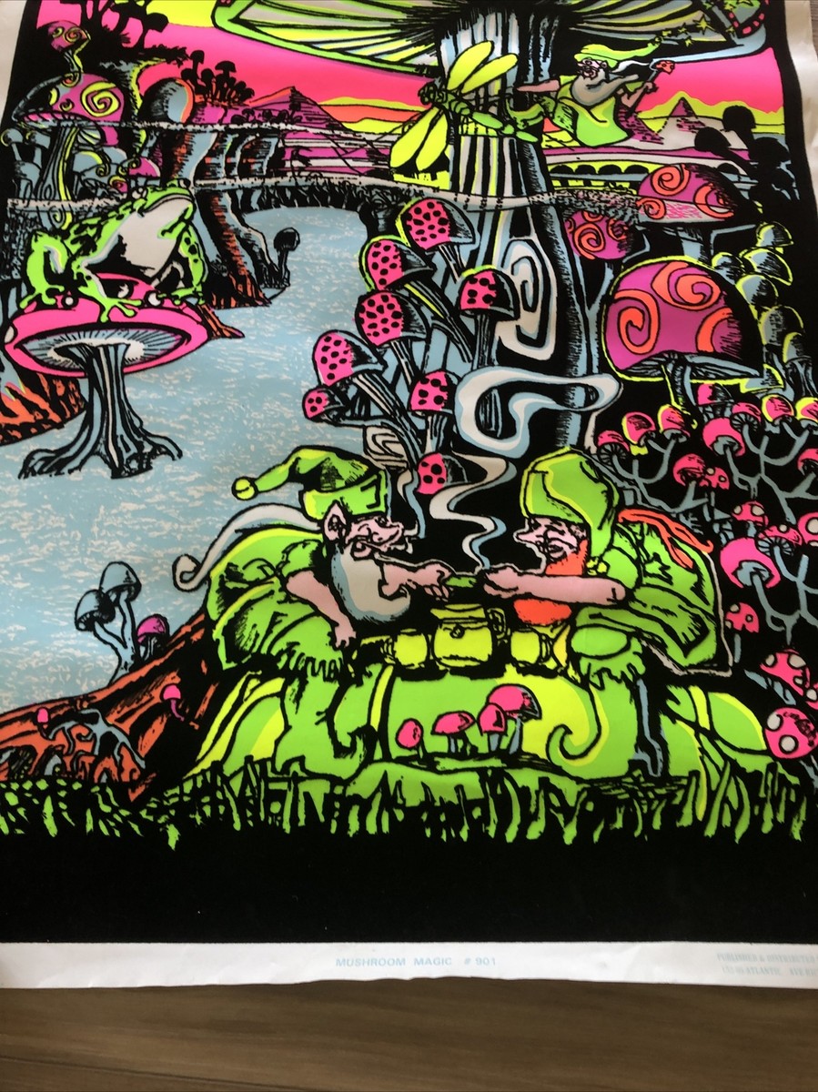 Vintage Original 1996 Funky #901 Black Light Poster Mushroom Magic
