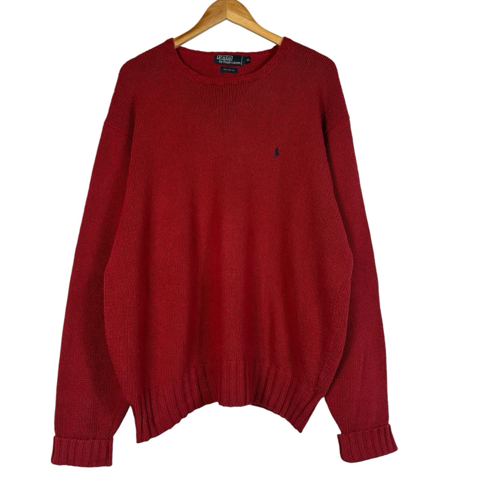 Polo Ralph Lauren Vintage Y2K Preppy Sweater Red Knit Pullover Men