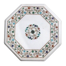 15 " Marmor Table Top Handmade Blumenmuster Semi Precious Steine Pietra Dura