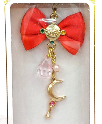 Sailor Moon Ribbon Charm Red bow Crescent Wand Rod Compact Purse Phone Jewelry