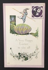 1917 A Very Happy Easter PC Bunny Clown Balancing on Egg Embossed