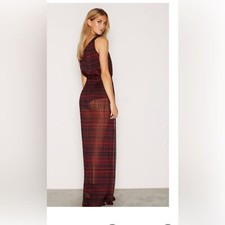 J.Lindeberg Luna Printed Chiffon red/ Black Bodysuit Pleated maxi Dress Sz 36
