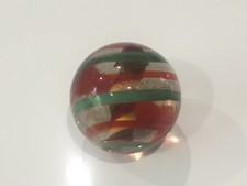 Unknown Age Blown Glass Shooter Marble Green Red White Gold Swirl