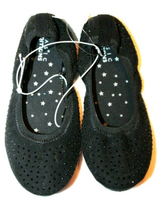 Basic Editions Youth Girls' Jewel Black Embellished Scrunch Ballet Flat Shoes