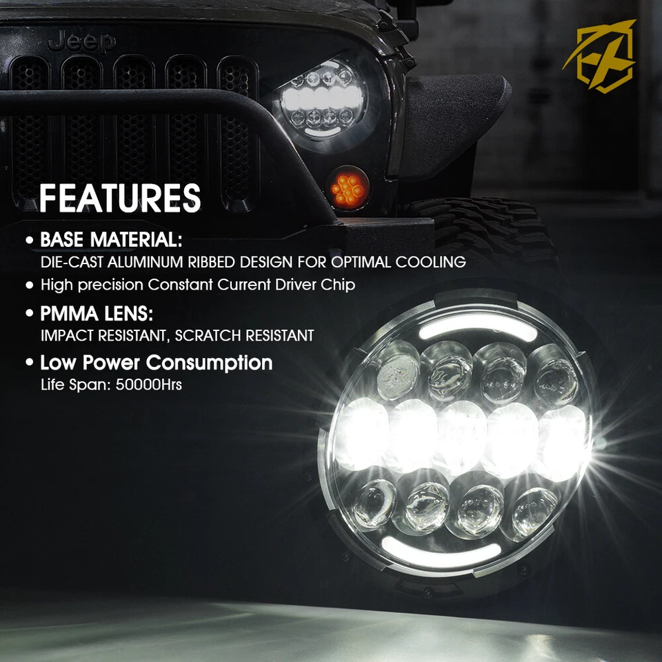 Faróis de LED Xprite 105W com feixe Hi/Lo DRL para 97-18 Jeep Wrangler TJ JK LJ - Imagem 2 de 4