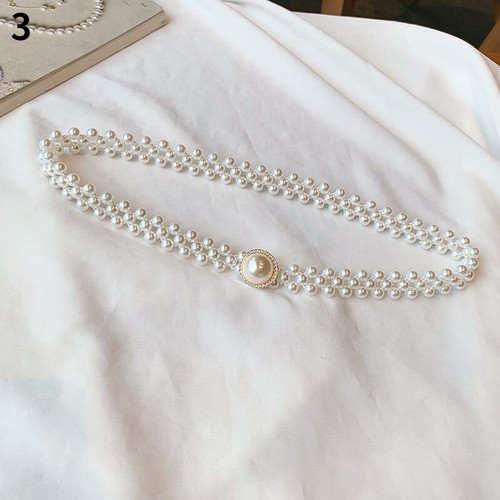 Lady Faux Pearl Belt Waist Chain Rhinestone Beaded Crystal Glitter Bow Butterfly - Picture 6 of 21