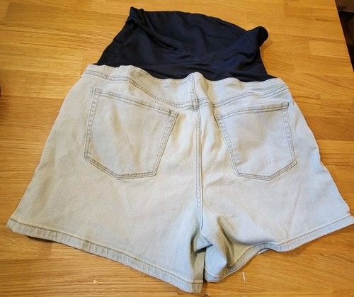 NWT Isabel Maternity Sz 12 Distressed Crossover panel Midi Jean Shorts T15 - Picture 7 of 7