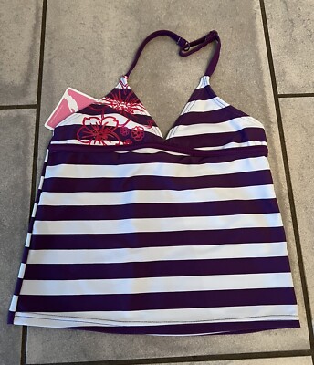 Venice Beach Tankini Oberteil Mädchen weiß lila gestreift 122 - 128 7 - 8 J. NEU