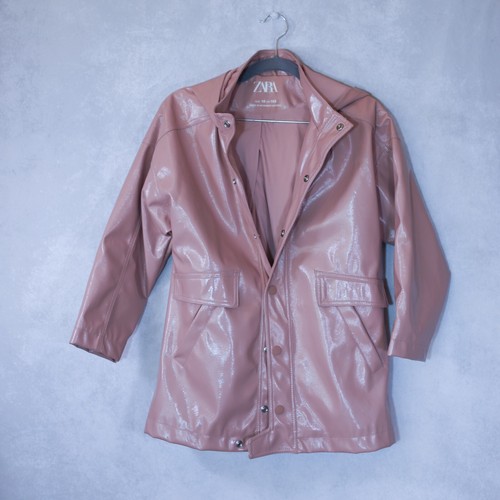 ZARA Girls Hooded Rubberized Pink Spring Raincoat Size 10 NWOT - Picture 9 of 15