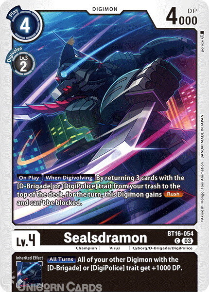 BT16-054 Sealsdramon : Common Digimon Card : BT16: Beginning Observer