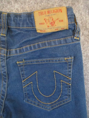 True Religion Jeans Youth 10 Blue Denim Geno Slim Skinny Low Rise Girls 24x27 - Picture 6 of 17