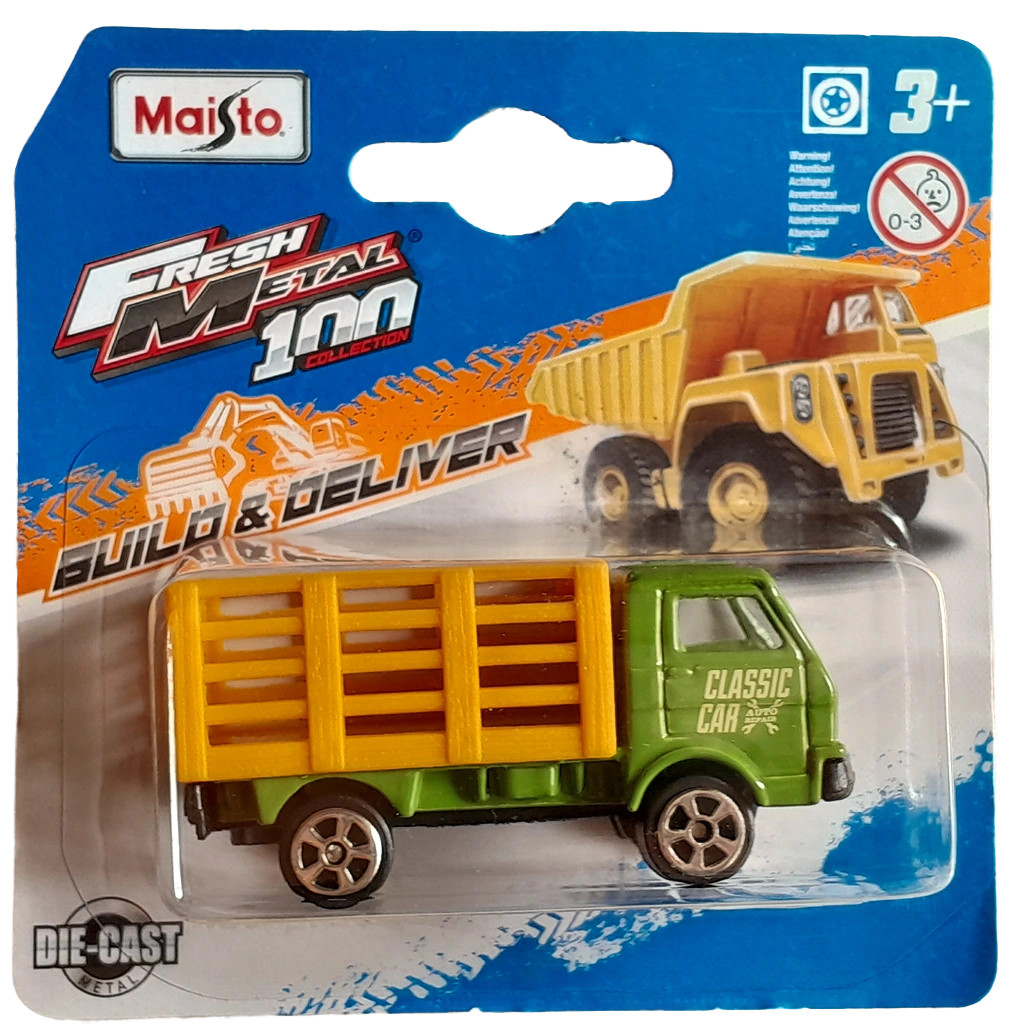 Camion palo Maisto giallo verde scala 1:64 giocattolo da 3 pollici