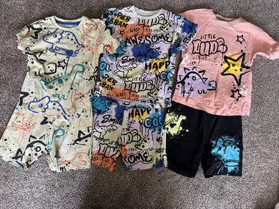 Next Boys 3x Dinosaur Graffiti Print Short Pyjamas 18-24 Months Multicoloured -C