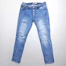 KanCan Clarie Mid Rise Boyfriend Jeans Womens 9 / 28 Button Fly Distressed